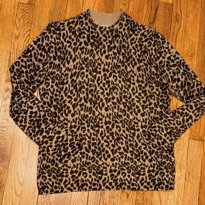 Neiman Marcus Cashmere Leopard metallic animal print mock neck Sweater L